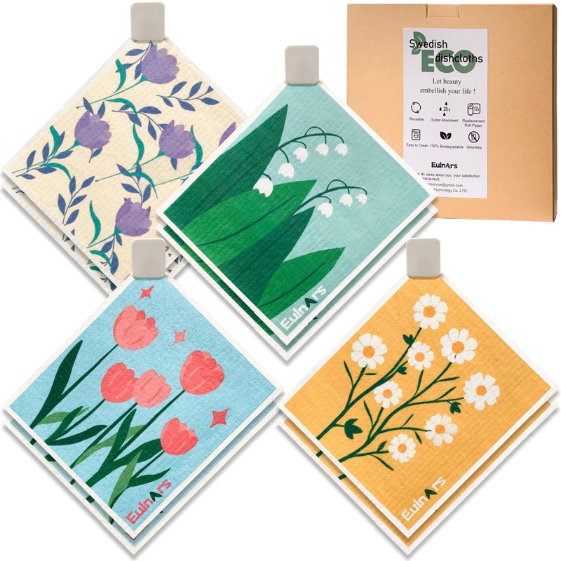 Eulnars Swedish Dishcloths  8 Pack Reusable Paper Towels with Clips  Non-Scratch Swedish Dish Towels for Kitchen  Super Absorbent Cellulose Dish Cloths  Biodegradable  No Odor Cleaning Rags - Image 1